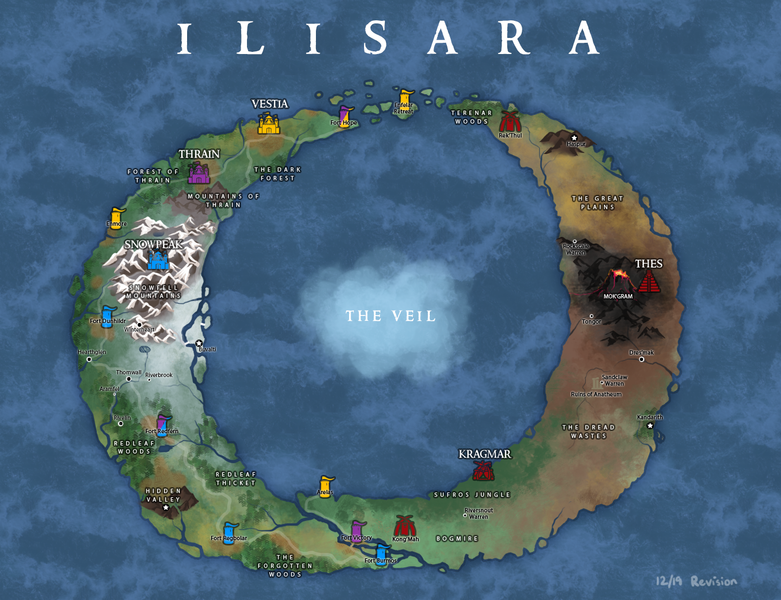 A world map of Ilisara.